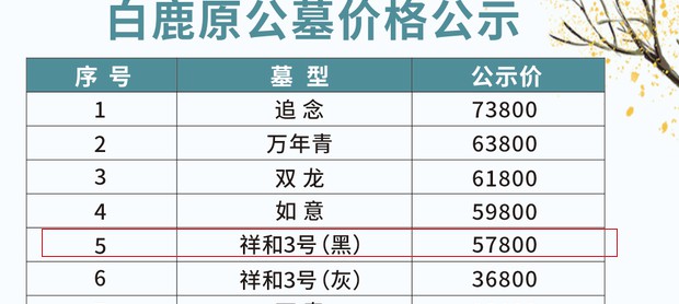 西安白鹿陵园墓型祥和3号黑57800