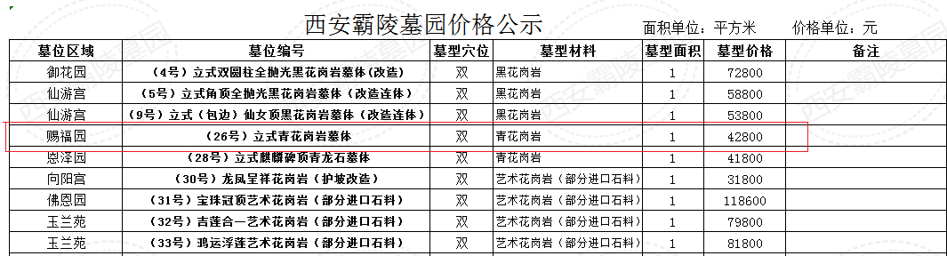 西安霸陵公墓赐福园42800元